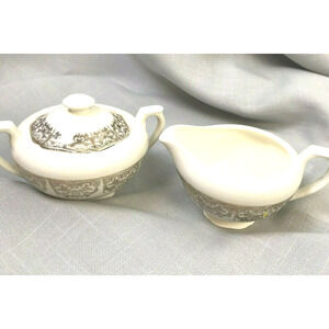 Vintage Creamer and Sugar Bowl Cream With Gold Filigree Trim Traditional China